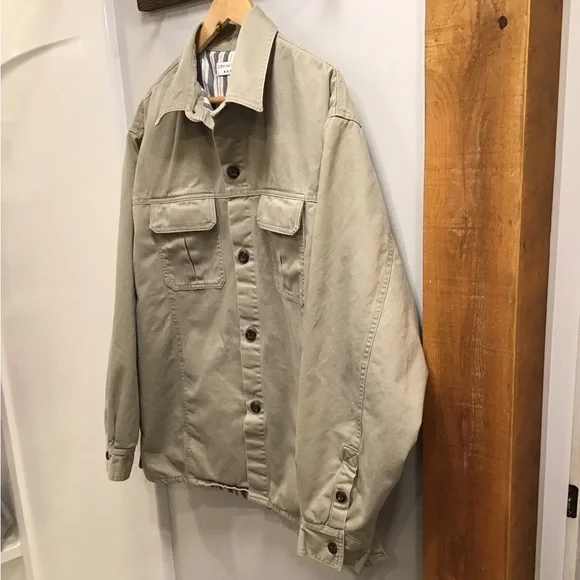 Vintage Mens Insulated Seersucker Shirt Jacket Size L Canvas Chore Barn Shacket - Picture 10 of 16